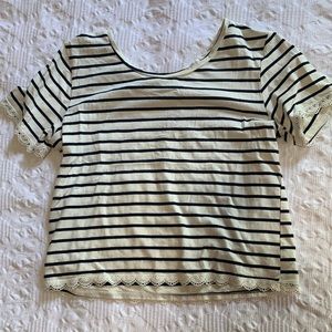 navy blue and white striped crop top